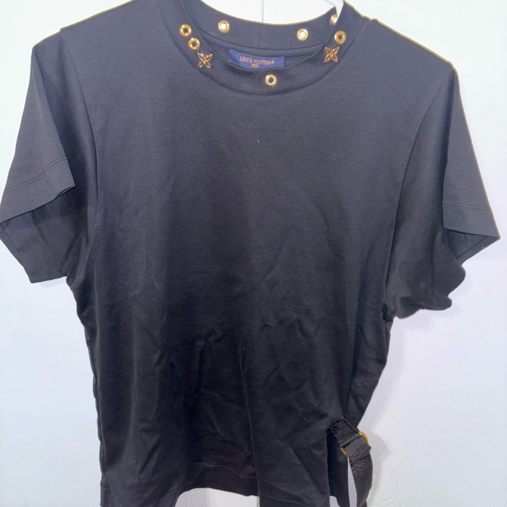 Louis Vuitton Black Short Sleeve Tee with Gold Grommet Detail